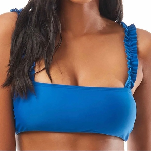 KATE SPADE Women's Blue Stretch Adjustable Ruffled Swimsuit Top M bikini top - Picture 1 of 1